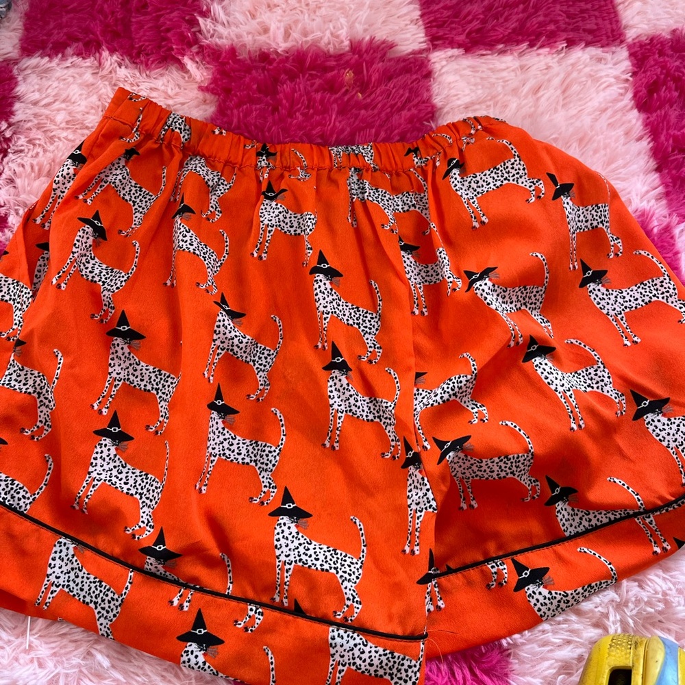 Vibrant Orange  Shorts with Dalmatian Print
